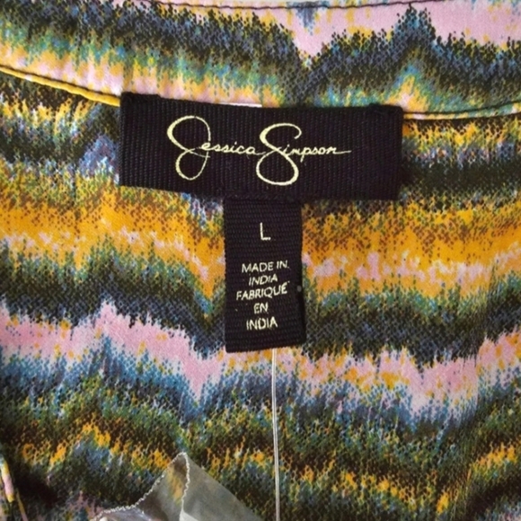 Jessica Simpson Shiloh dress size L button front ruffle hem V neck print NWT - Picture 11 of 14